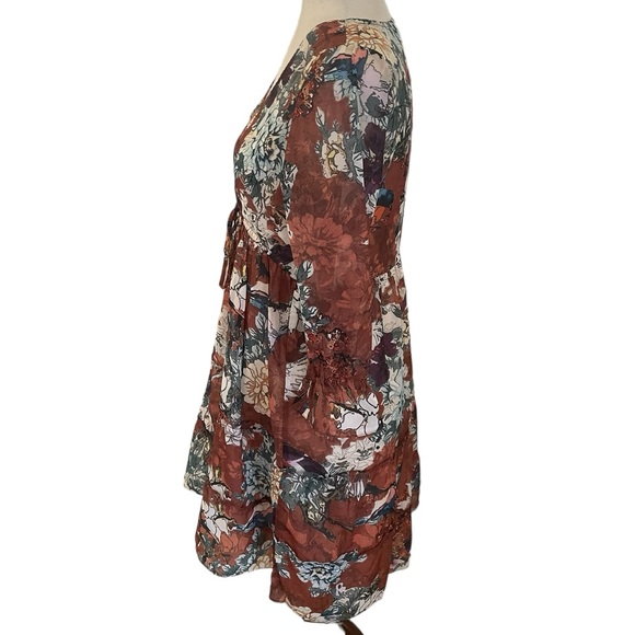 Hemant & Nandita ANTHROPOLOGIE Zeri Brown Floral Tiered Peasant Dress - Picture 10 of 16